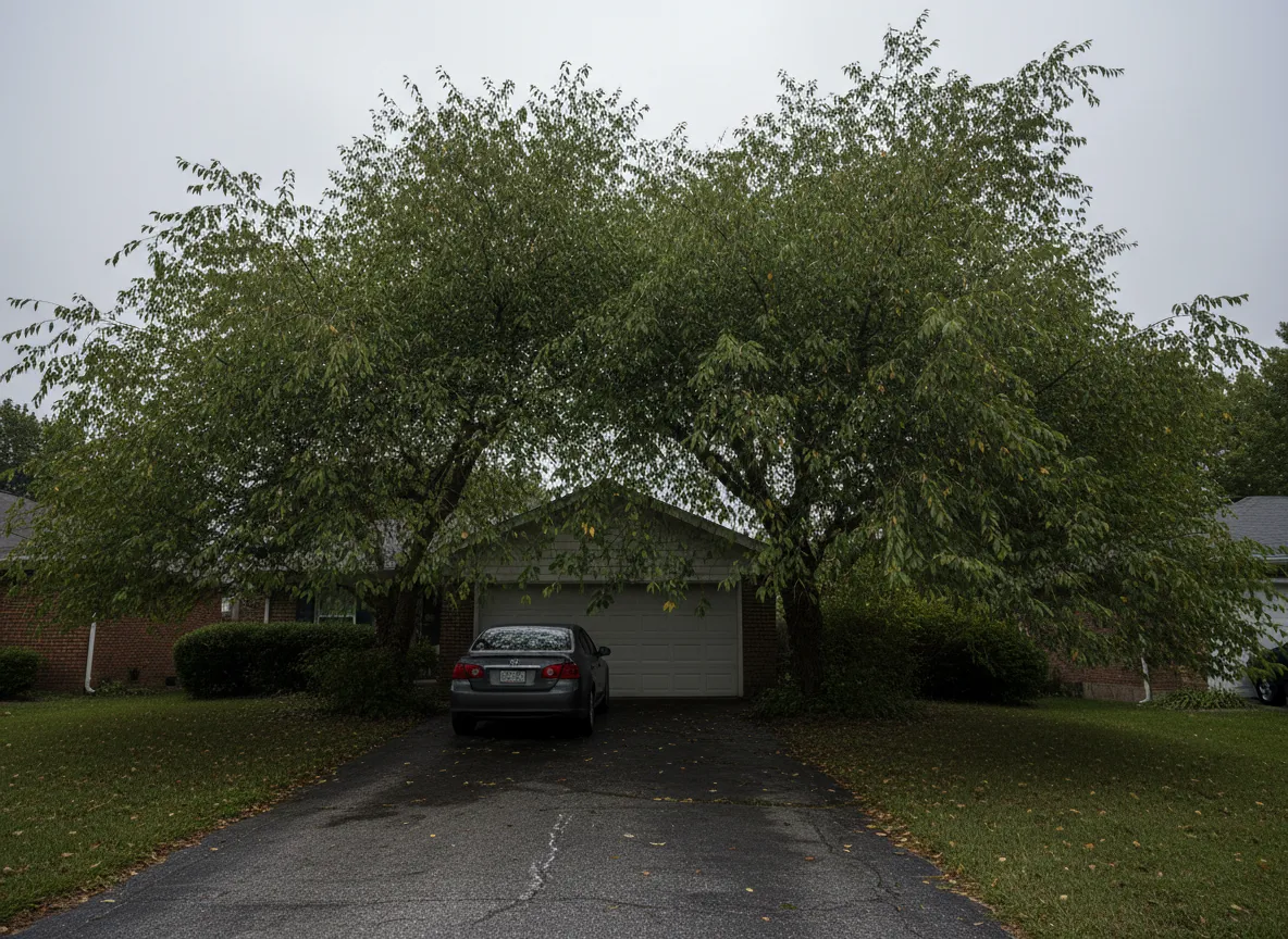 Overgrown tree before trimming