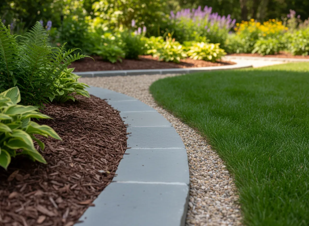 Stone edging around garden beds and pathways