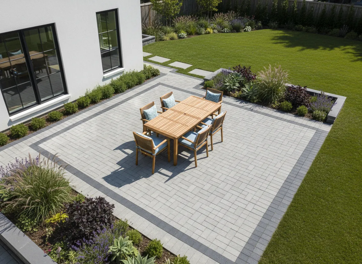 Paver stone patio with outdoor seating