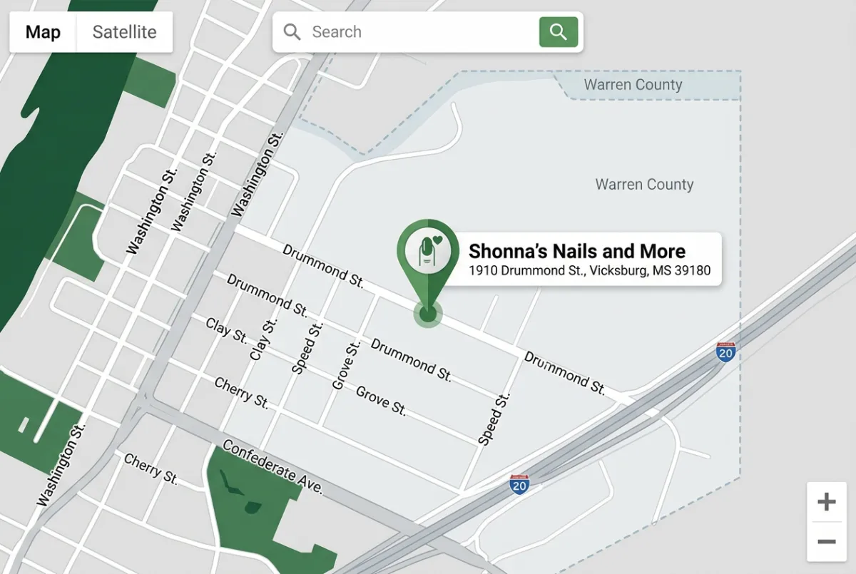 Google Map Embed for Shonna's Nails and More in Vicksburg MS