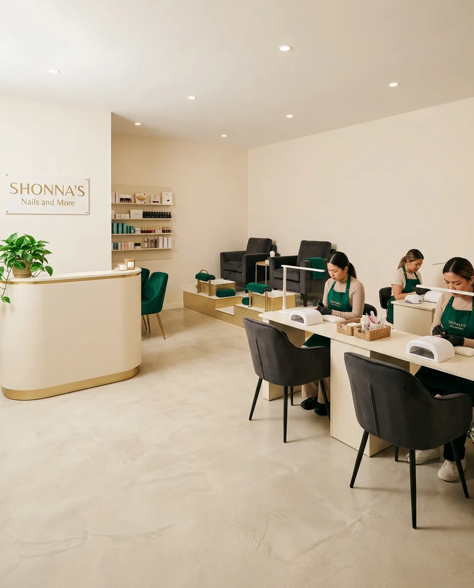 Shonna's Nails and More salon interior in Vicksburg MS showcasing clean stations and comfortable nail care environment