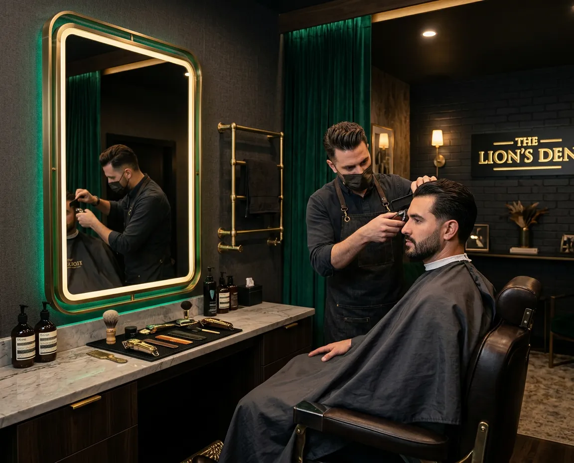 Modern barbershop grooming station and men's haircut suite in Vicksburg MS