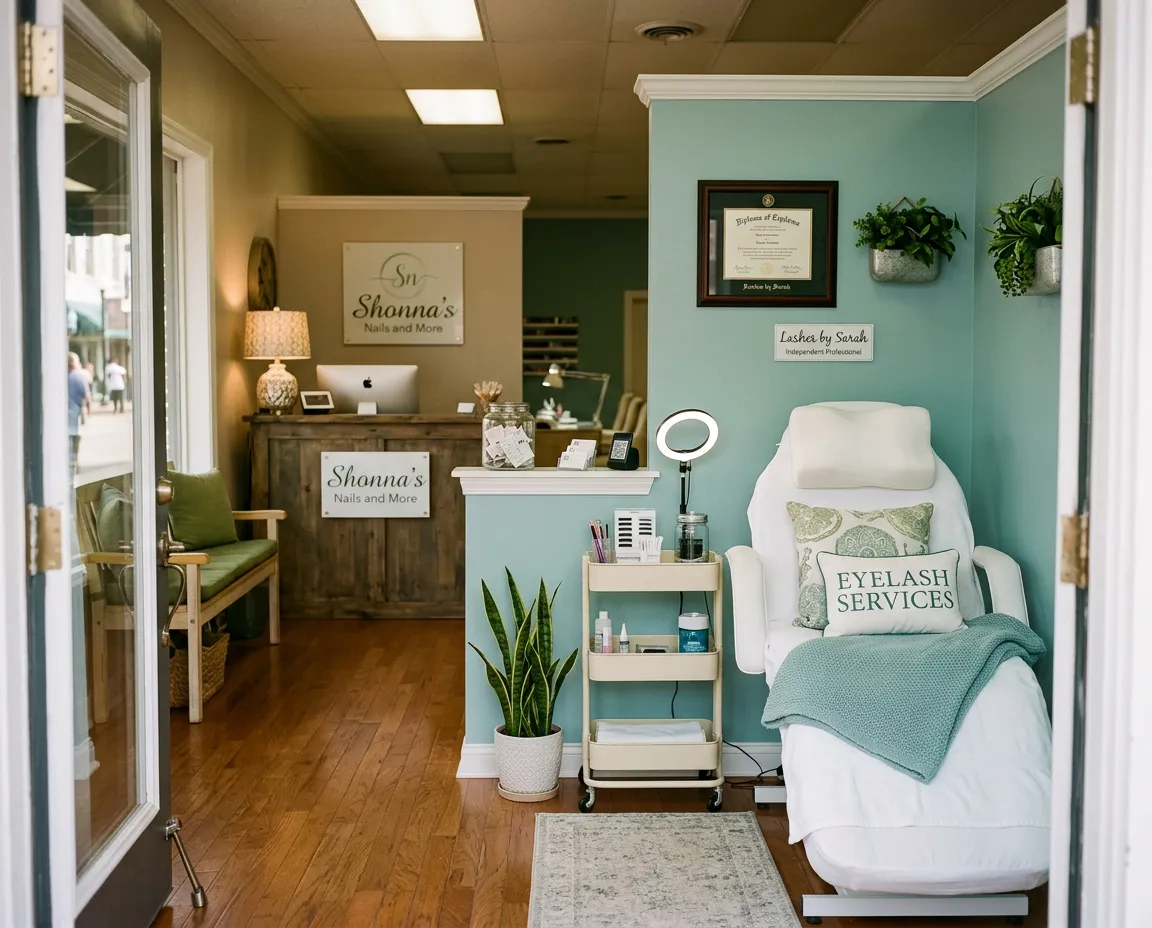 Welcoming studio entrance and interior of Shonna's Nails and More in Vicksburg, Mississippi