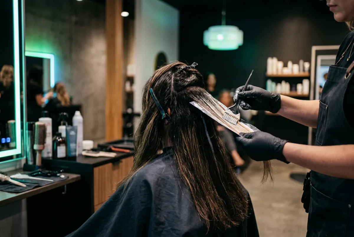 Women's balayage highlights and hair color service