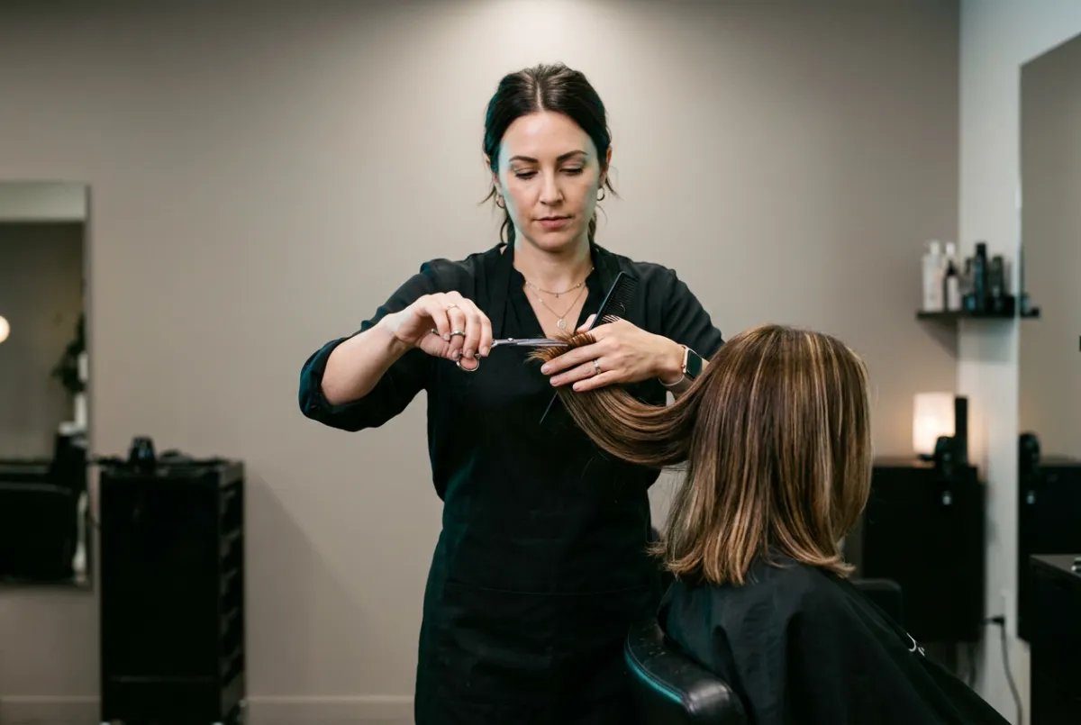 Women's precision haircut and trim styling