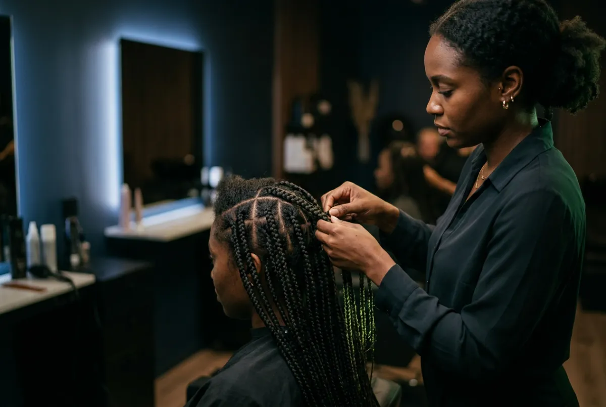 Protective box braids and twist styling for women
