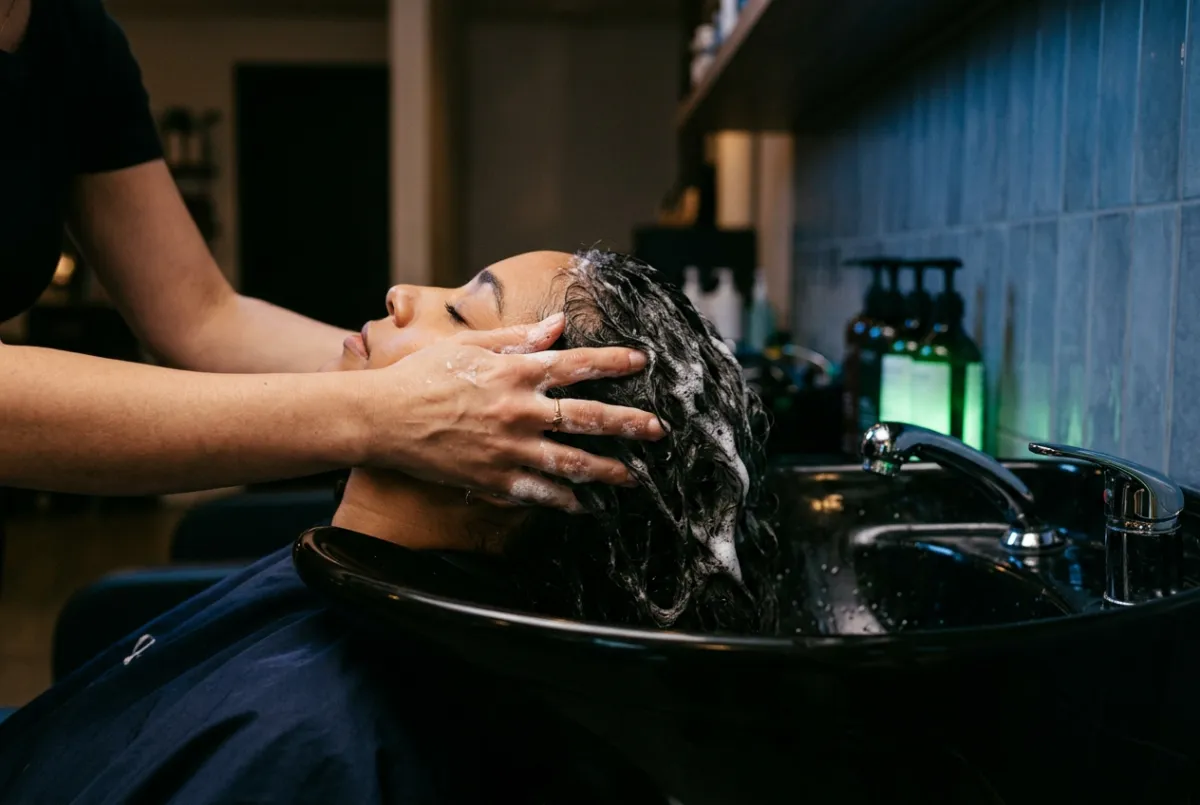 Salon shampoo bowl conditioning and style session