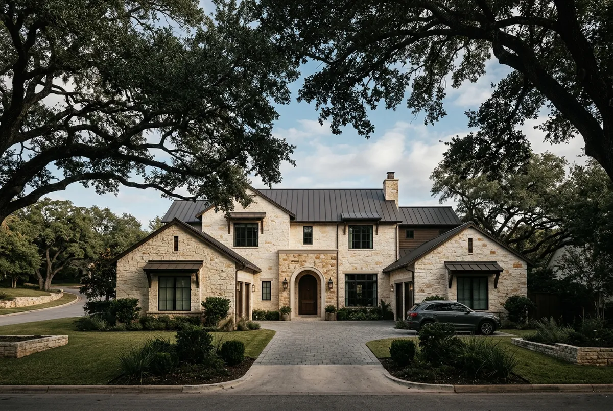 Tarrytown luxury estate featuring heritage oak trees and bespoke limestone craftsmanship