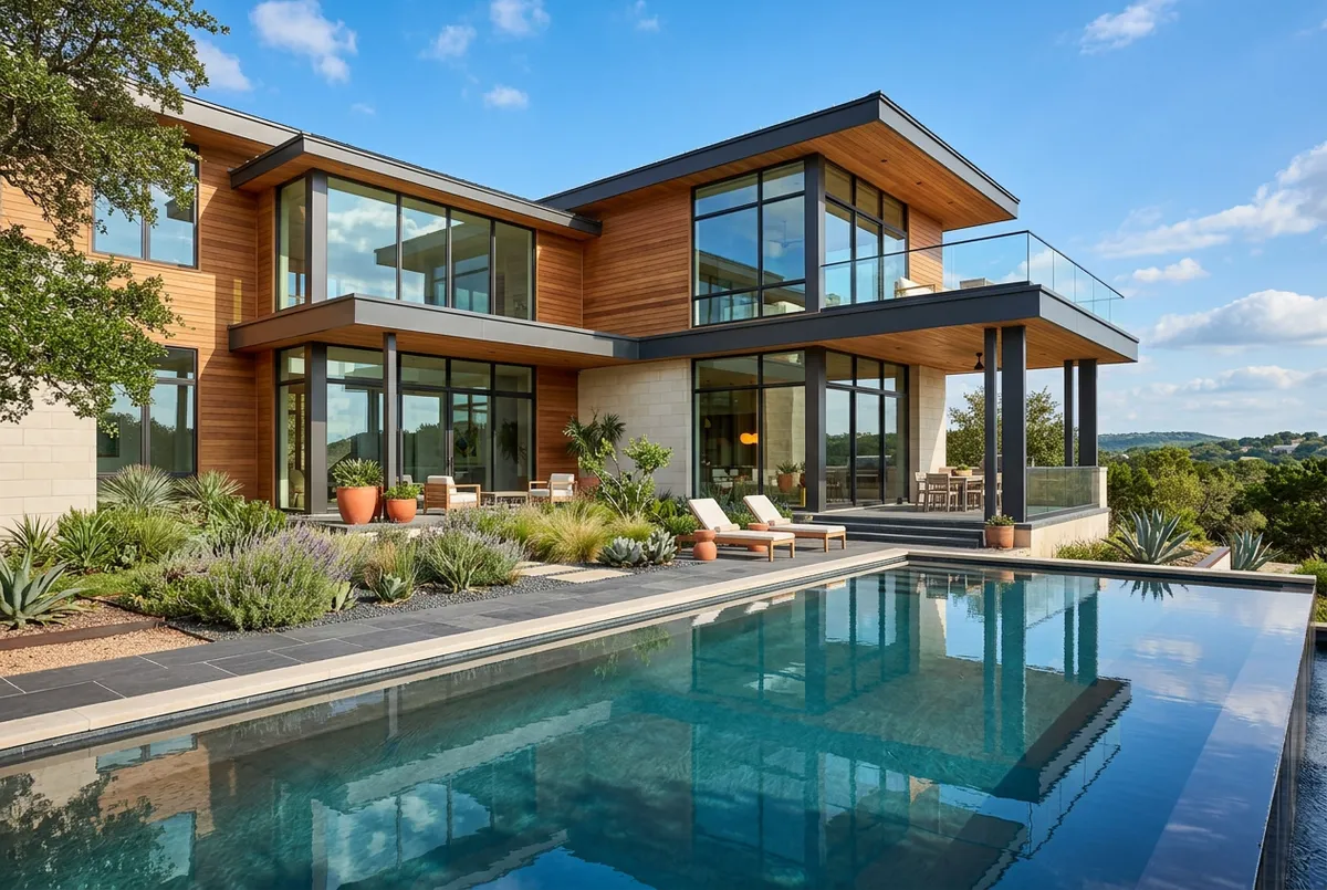 Luxury Barton Creek contemporary villa with manicured courtyard and infinity pool