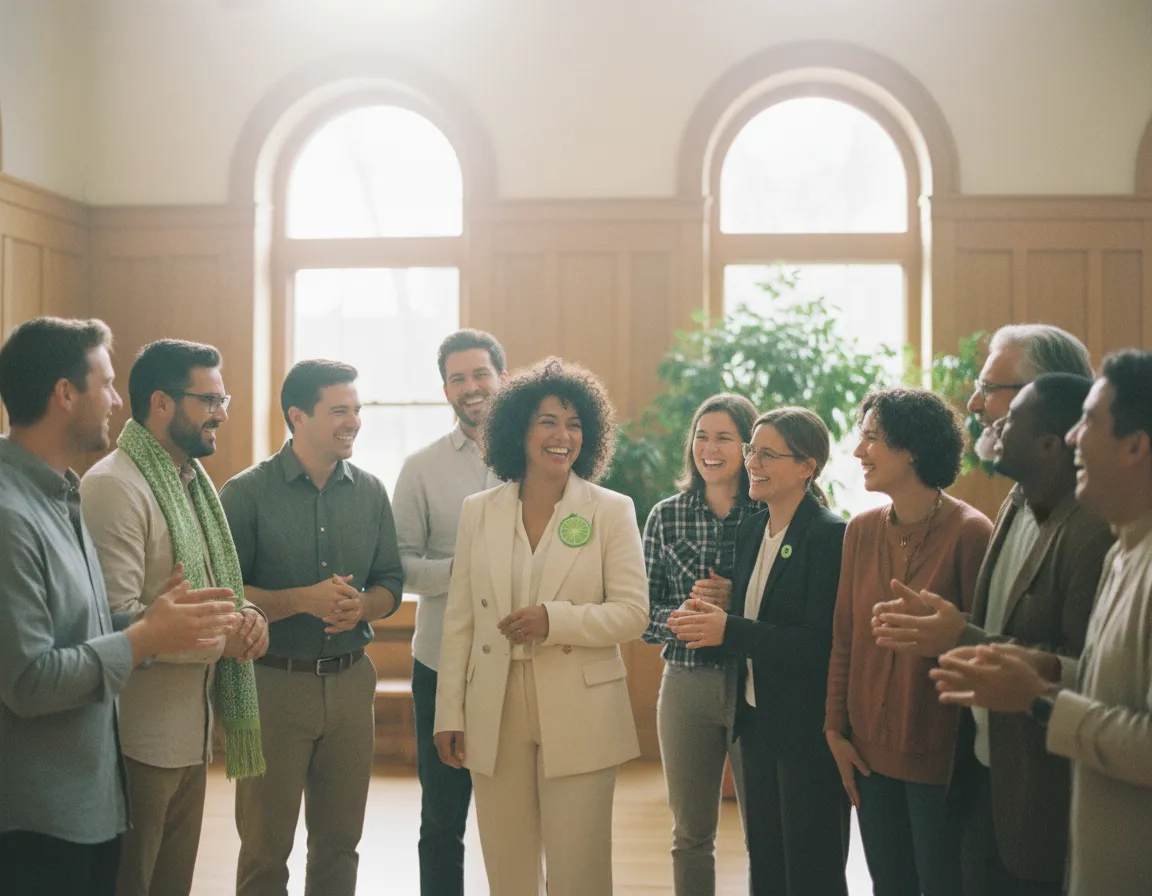 Community members smiling and connecting together