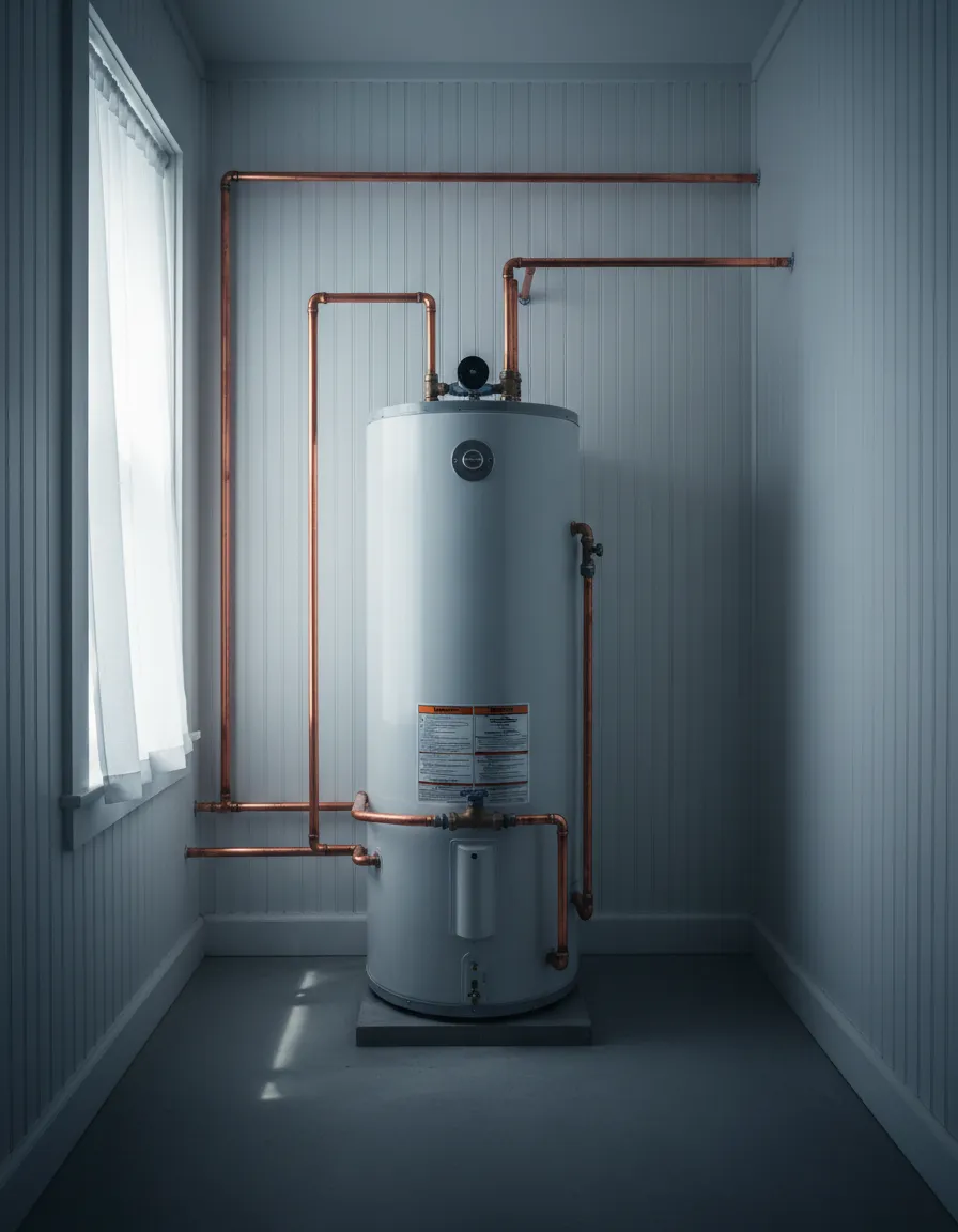 Clean, tight water heater installation in a Sound Beach cottage utility space