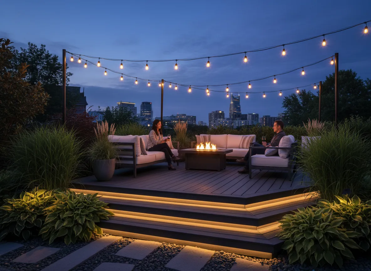 Modern Trex outdoor living deck replacement in Nashville backyard
