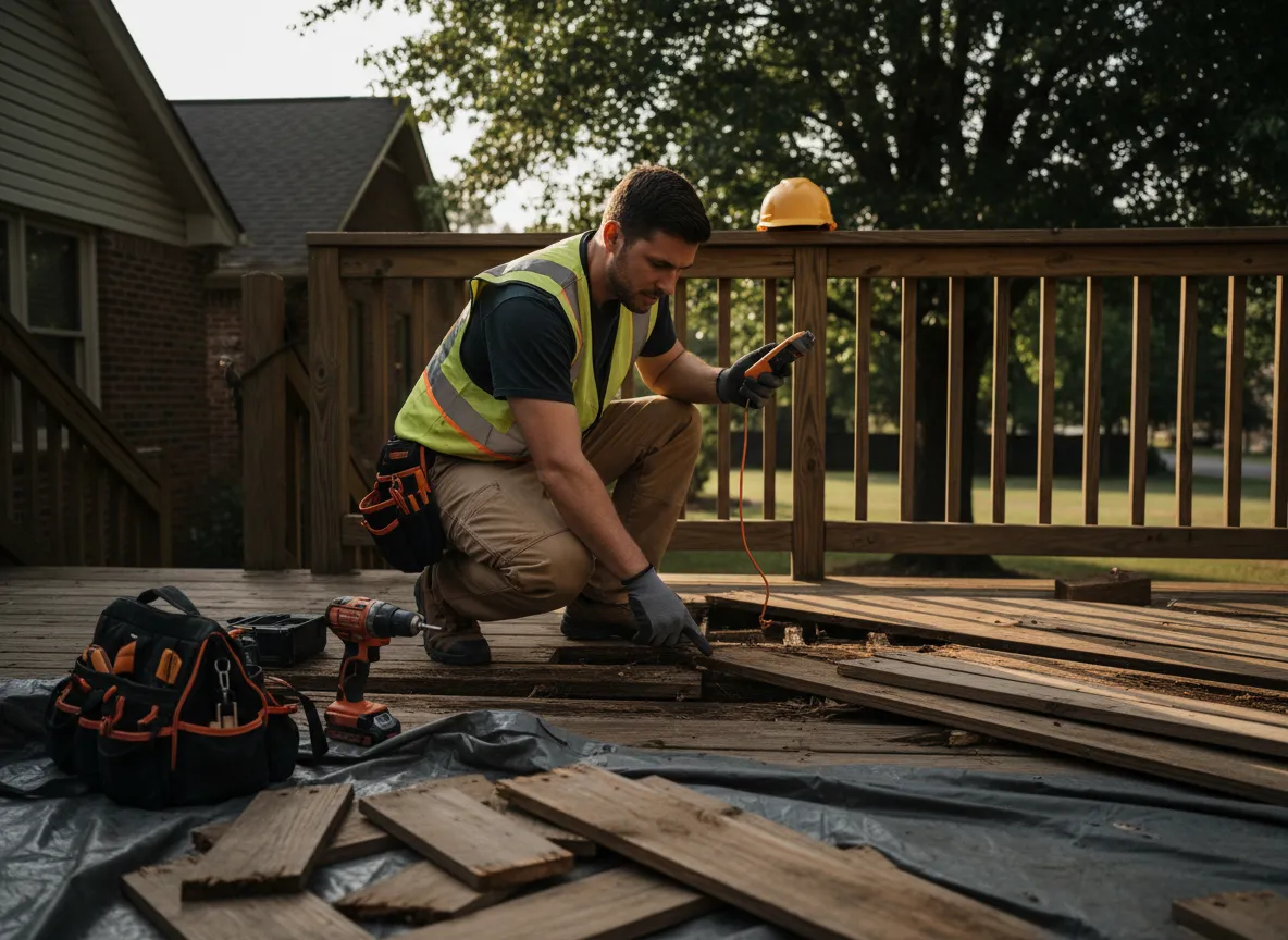 Trex deck contractor Nashville inspecting existing wood deck