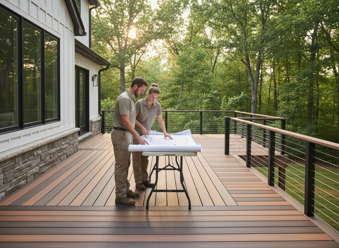 Deck builders in Nashville designing a custom Trex deck