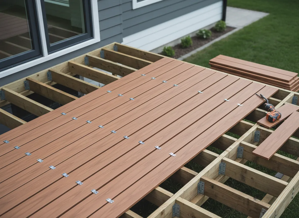 Composite deck installation using Trex decking boards