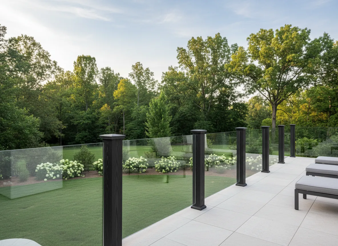Trex glass deck railing system providing clear backyard views