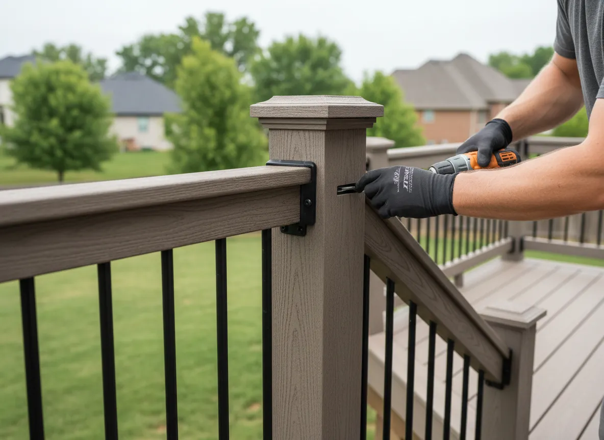 Trex railing installation on Nashville backyard deck by professional contractor