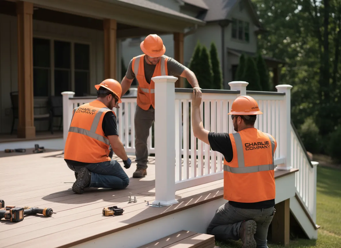Deck railing installation in Nashville by Charlie Company crew