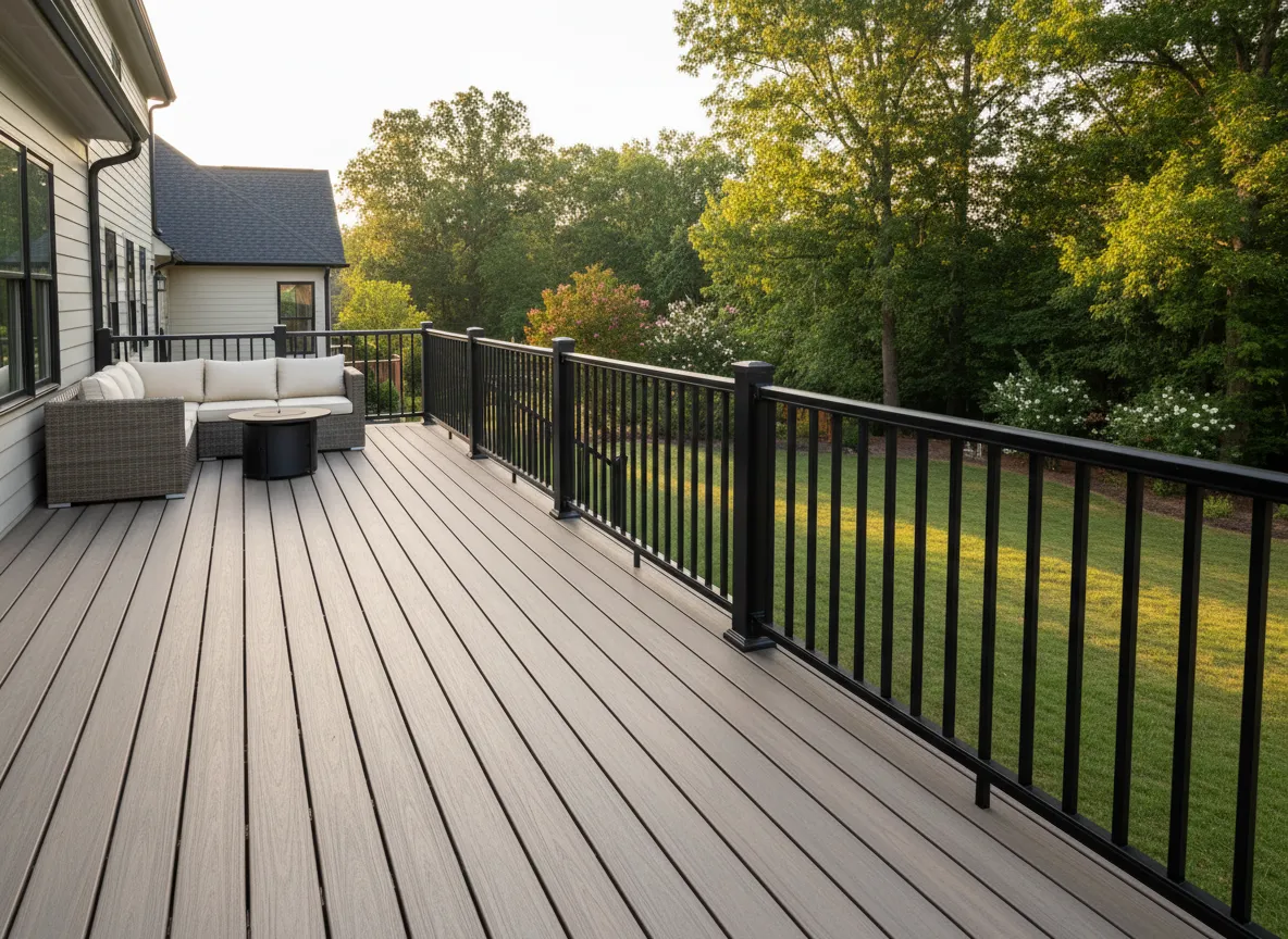 Trex deck railing Nashville installed on elevated composite deck