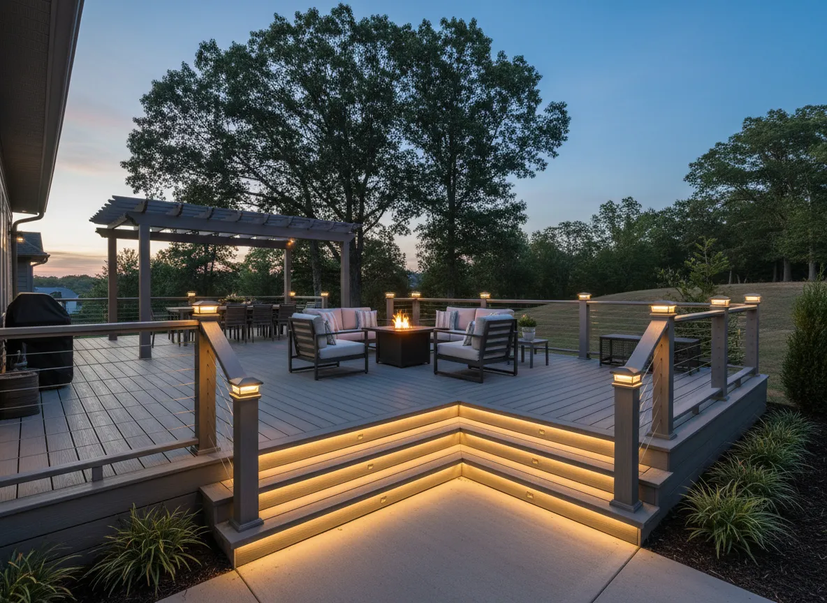 Trex deck lighting Nashville installed on a composite backyard deck for evening entertaining