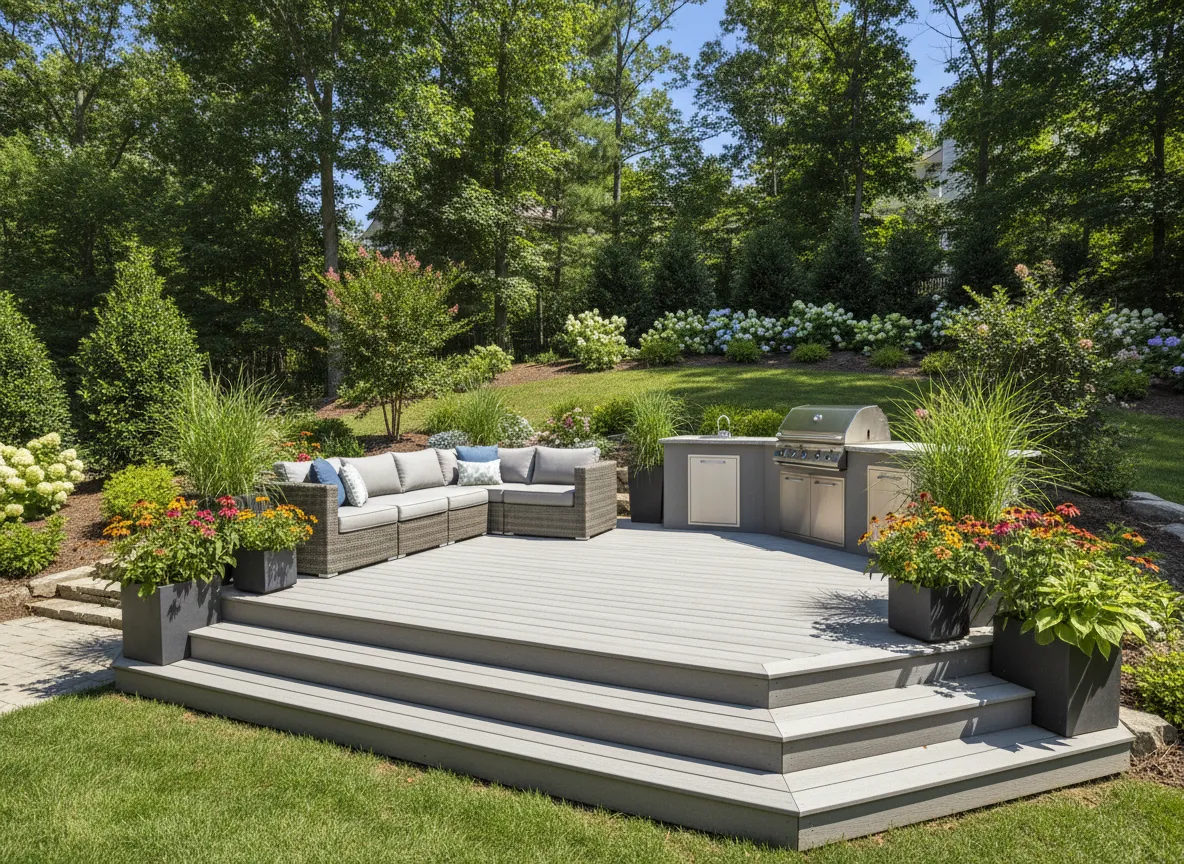 Modern Trex deck backyard entertainment space in Nashville Tennessee