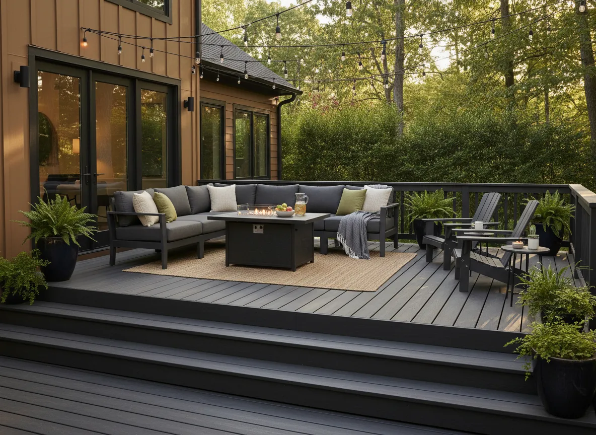 Backyard composite deck Nashville home with Trex decking and outdoor furniture