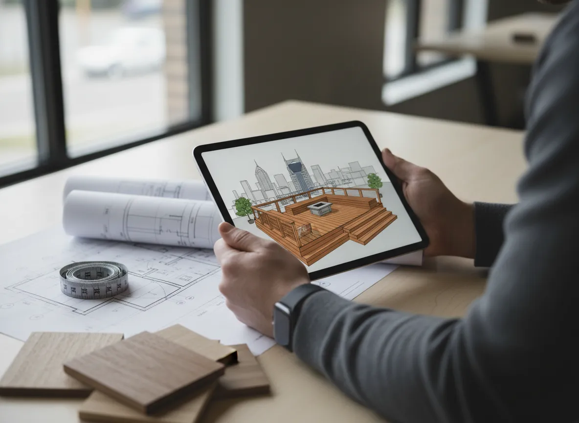 Custom deck design Nashville showing 3D deck rendering and layout planning