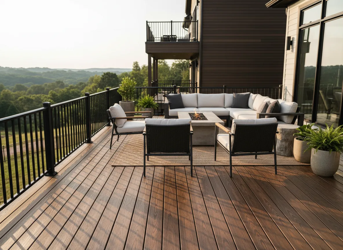 Trex deck maintenance Nashville showing composite deck cleaning process on a modern backyard deck