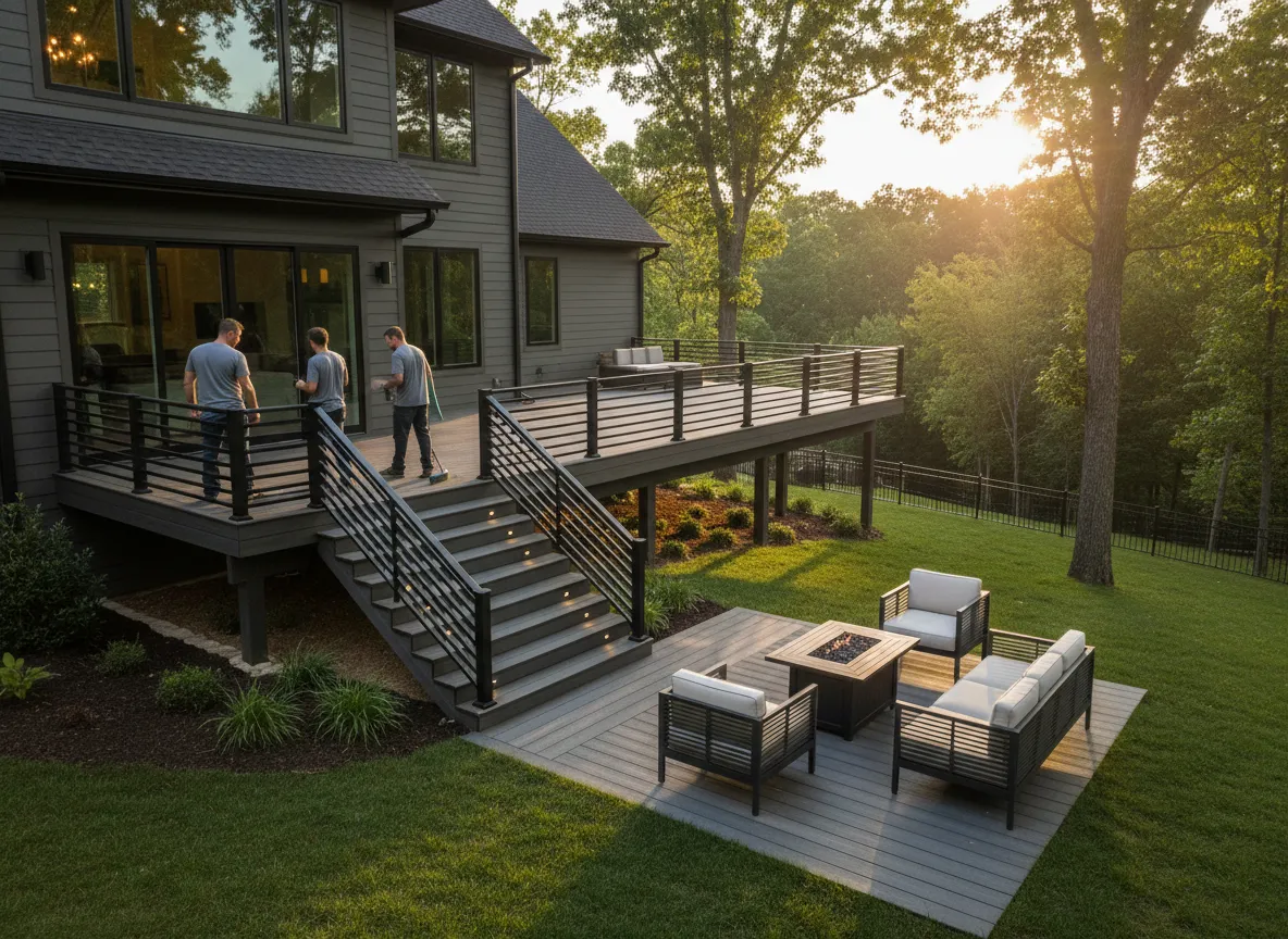 Deck builders Nashville team constructing a custom backyard deck for a Nashville home