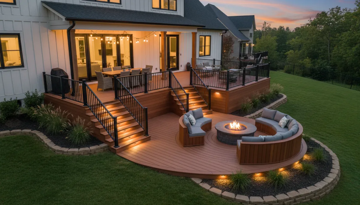 Multi level Trex composite deck design for Nashville backyard entertainment