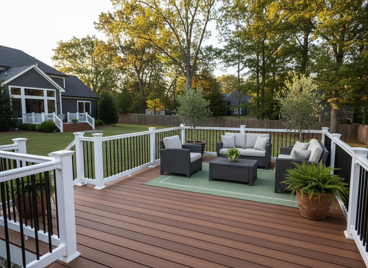 Trex composite backyard deck built by Nashville composite deck builders at Charlie Company