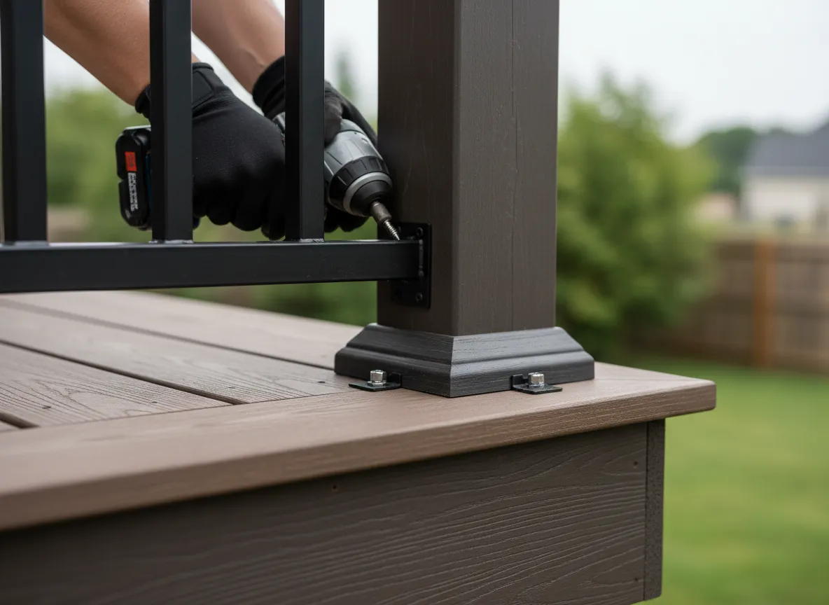 Composite deck railing installation by professional deck contractor in Nashville