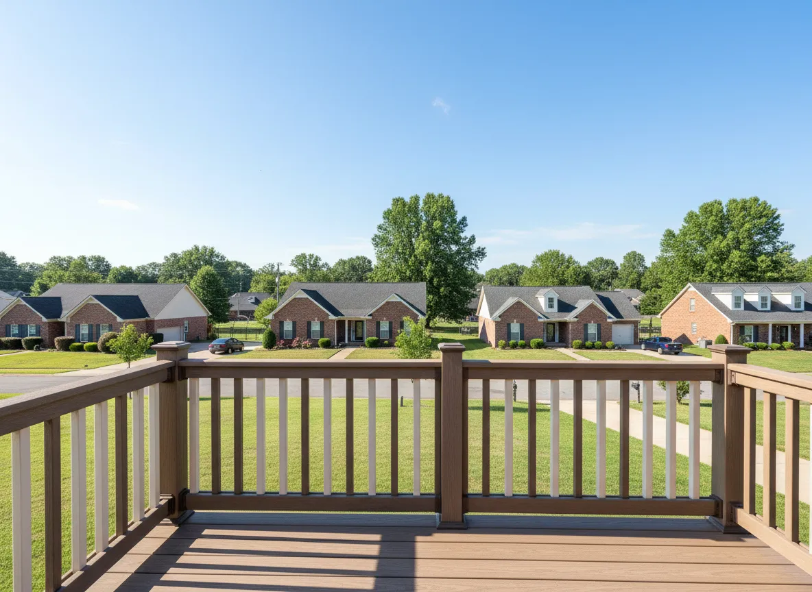 Trex deck railing Nashville project overlooking backyard in local neighborhood