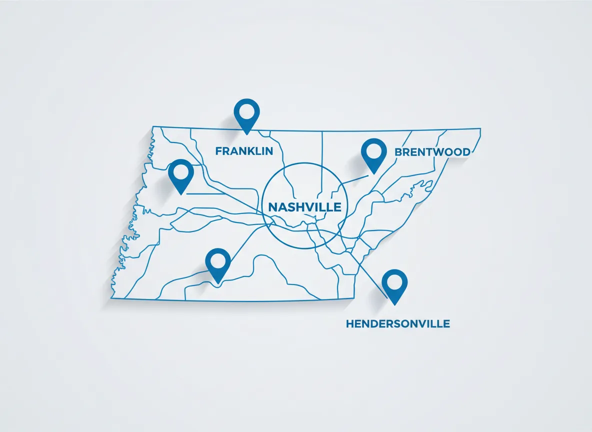 Service area map for Trex deck installation in Nashville and surrounding Tennessee cities