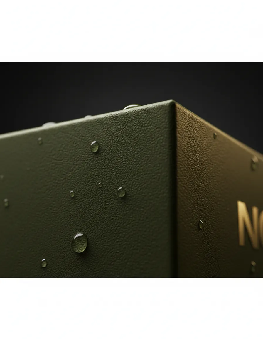 Close up of deep olive exterior finish with high color retention