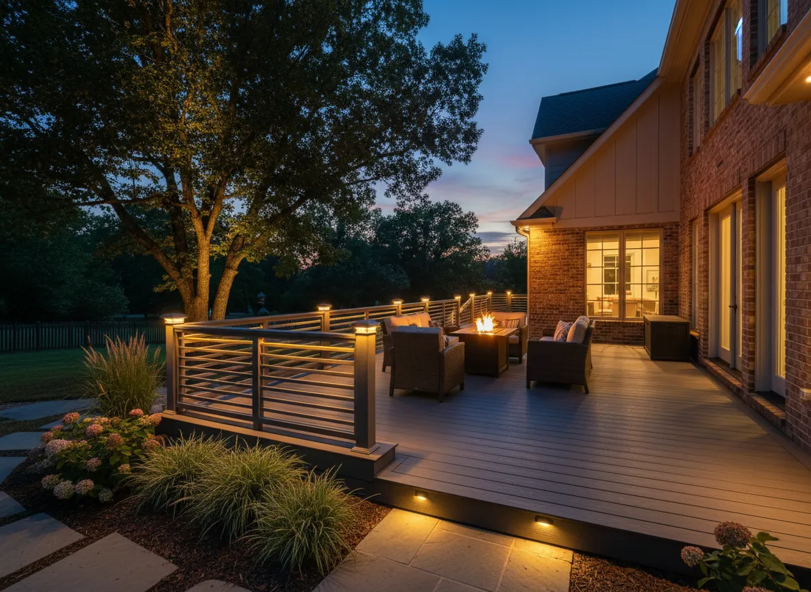 Trex outdoor deck lighting creating ambient glow on Nashville backyard deck