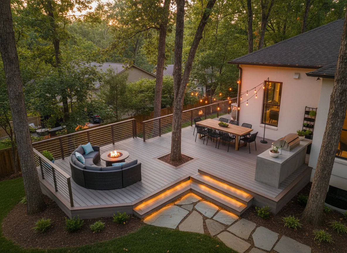Modern Trex deck design for a Nashville backyard outdoor living space