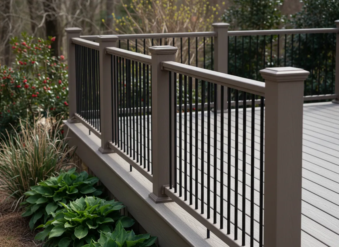 Trex deck railing design on a Nashville home with composite decking and low maintenance finishes