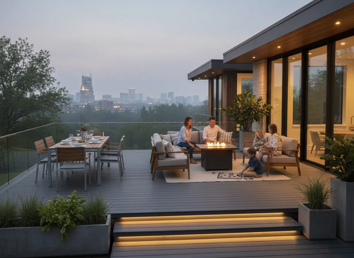 Modern Trex deck design showcasing composite deck advantages and outdoor living benefits