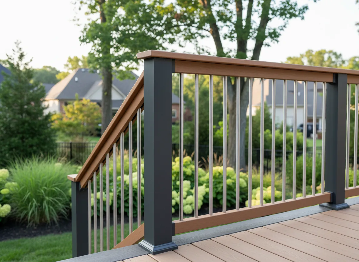 Trex deck railing installation on custom outdoor living deck in Nashville