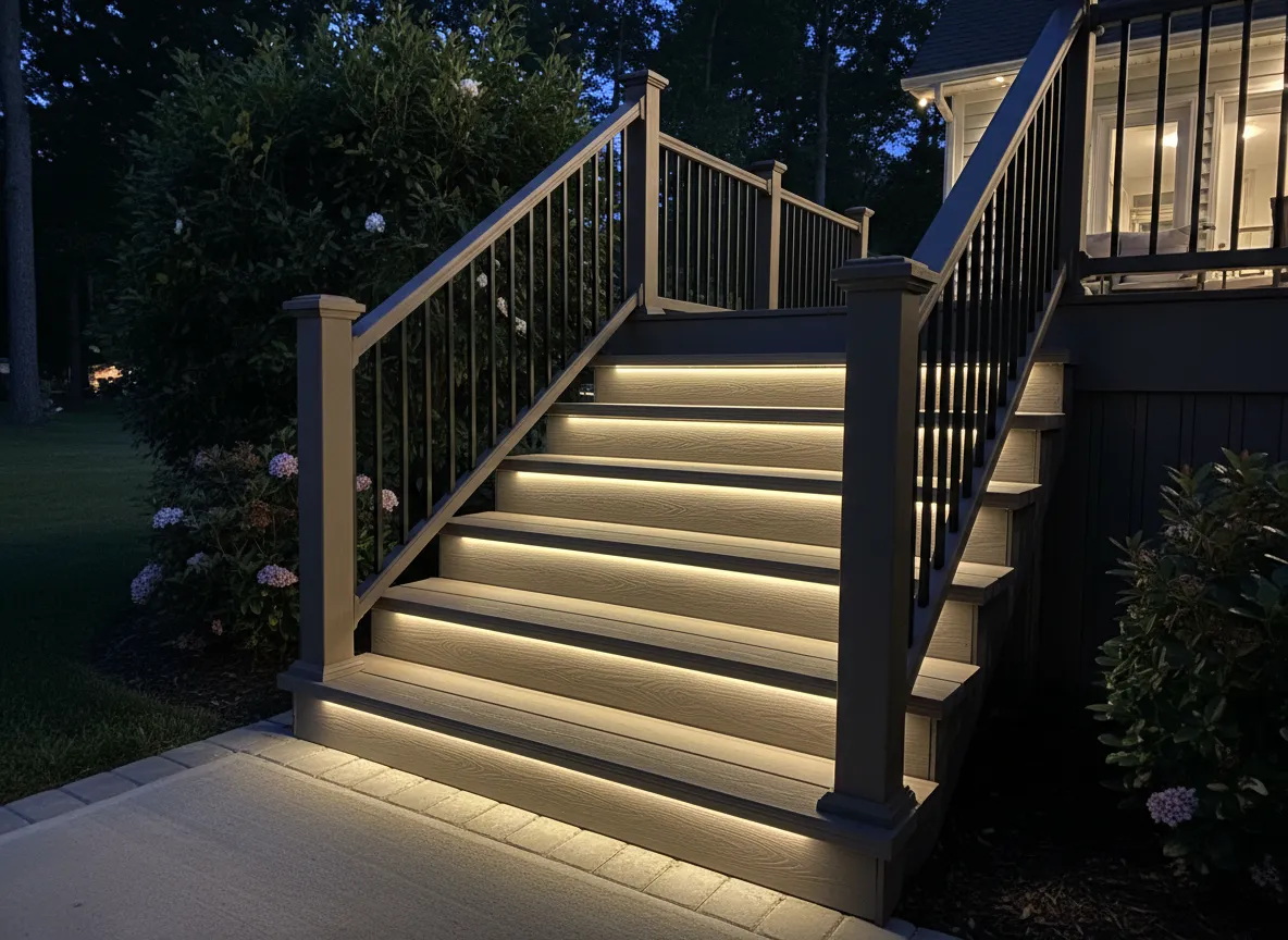 Trex stair lighting for outdoor deck safety on Nashville composite stairs