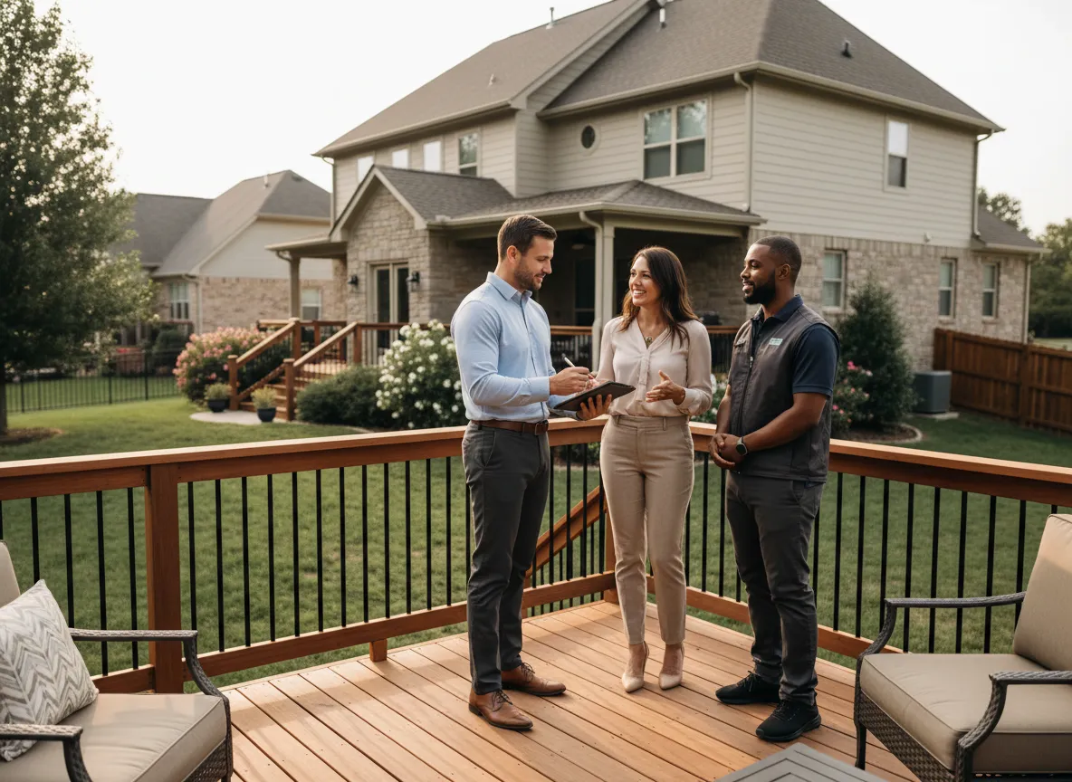 Professional deck contractors Nashville meeting with homeowner on new deck project