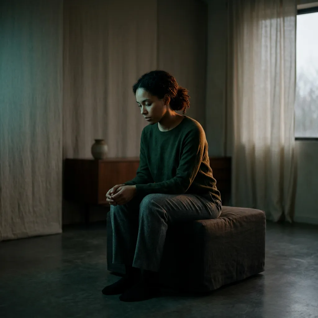 Moody contemplative reflection representing inner emotional tension and digital overwhelm