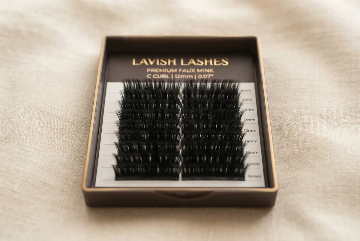 Luxury faux mink lash tray collection on cream background