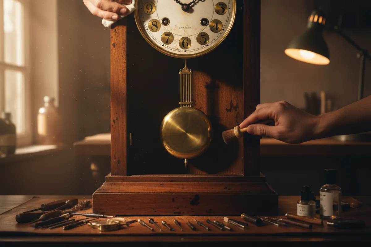 Sorgfältige Restaurierung einer antiken Wand- und Standuhr