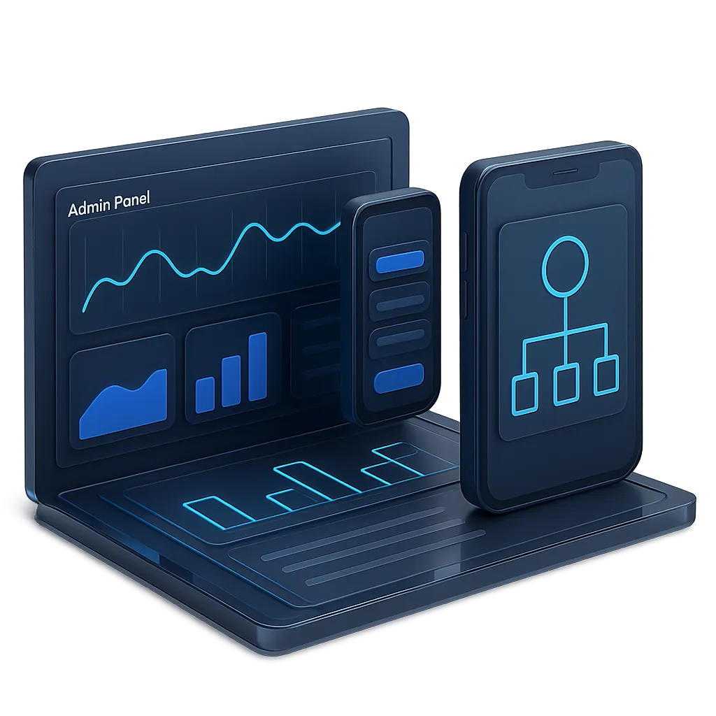 Dashboard Layered Mockup showing MLM admin analytics and network structure