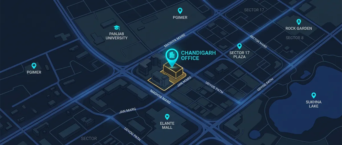 Map location overview for Amreen Infotech Chandigarh office