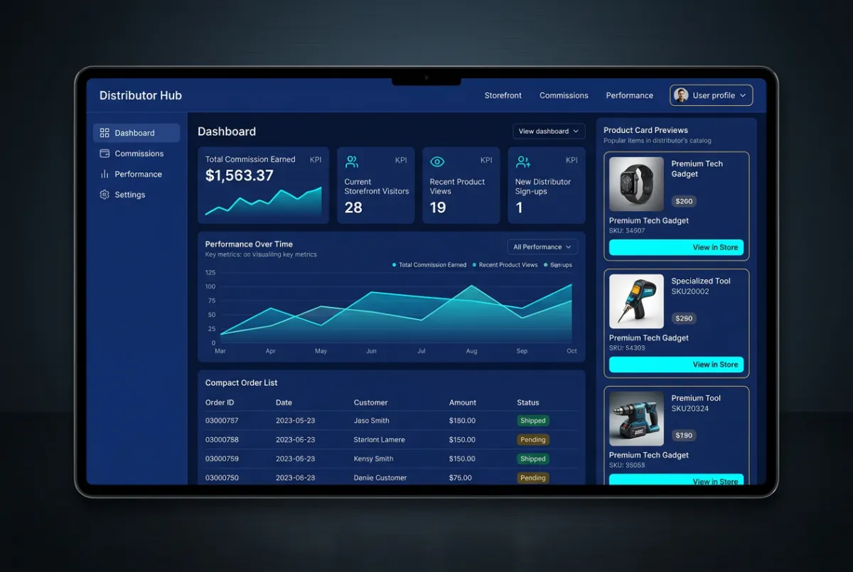 Global MLM E-Commerce Portal - Distributor Storefront and Commission Tracker