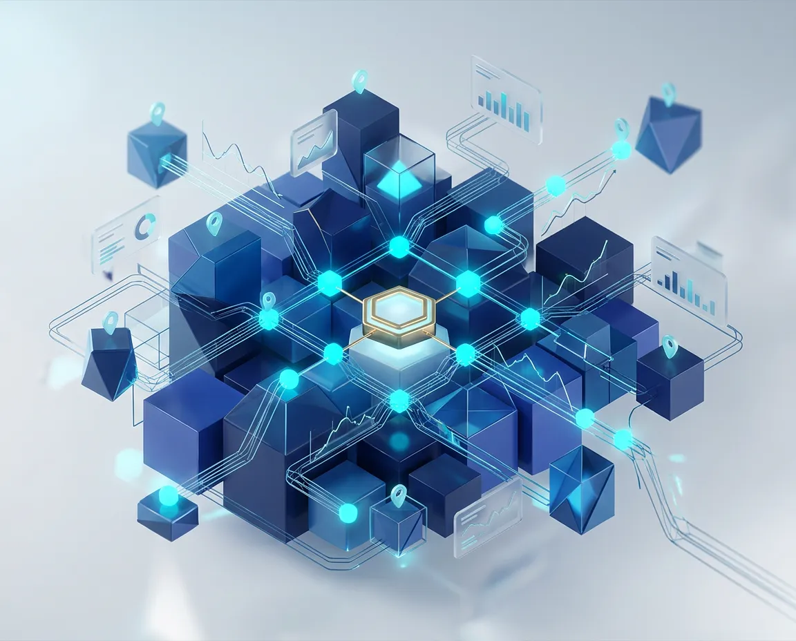 Search Innovation Canvas - abstract analytics interface and AI connectivity nodes