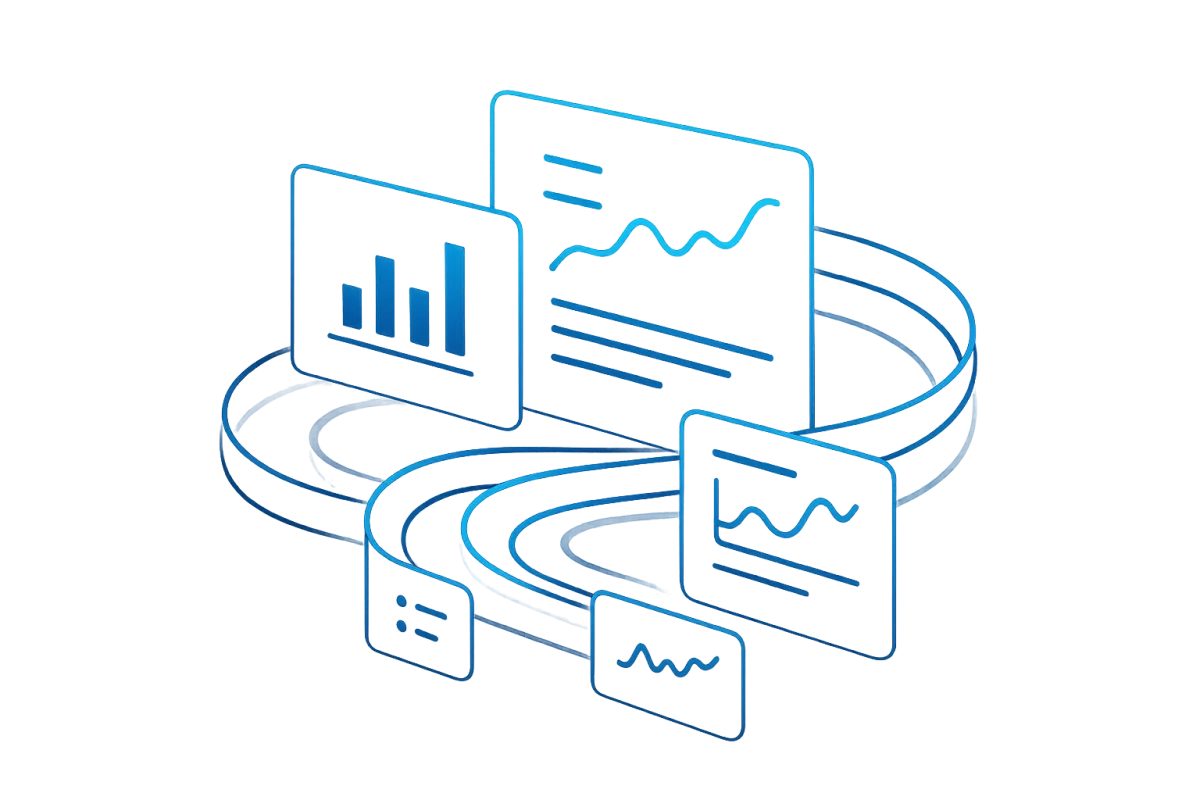 Visual rendering of interconnected enterprise software modules with real-time analytics data pipelines